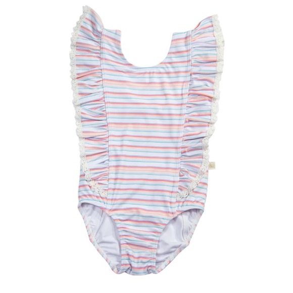Striped Ruffle Swimsuit - Picture 1 of 5